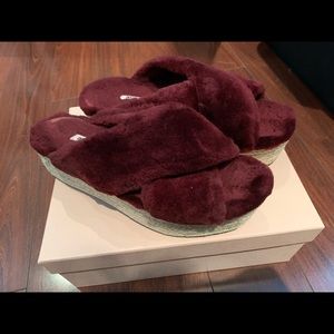 Miu Miu Burgundy Criscross Fur Sandal 41